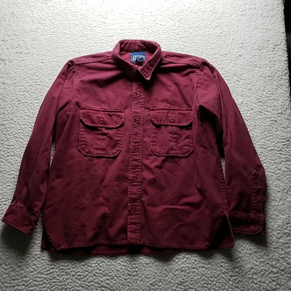 Dutch Harbor Gear Shirt Mens L/XL Red Solid Long Sleeve Button Up Pockets Casual